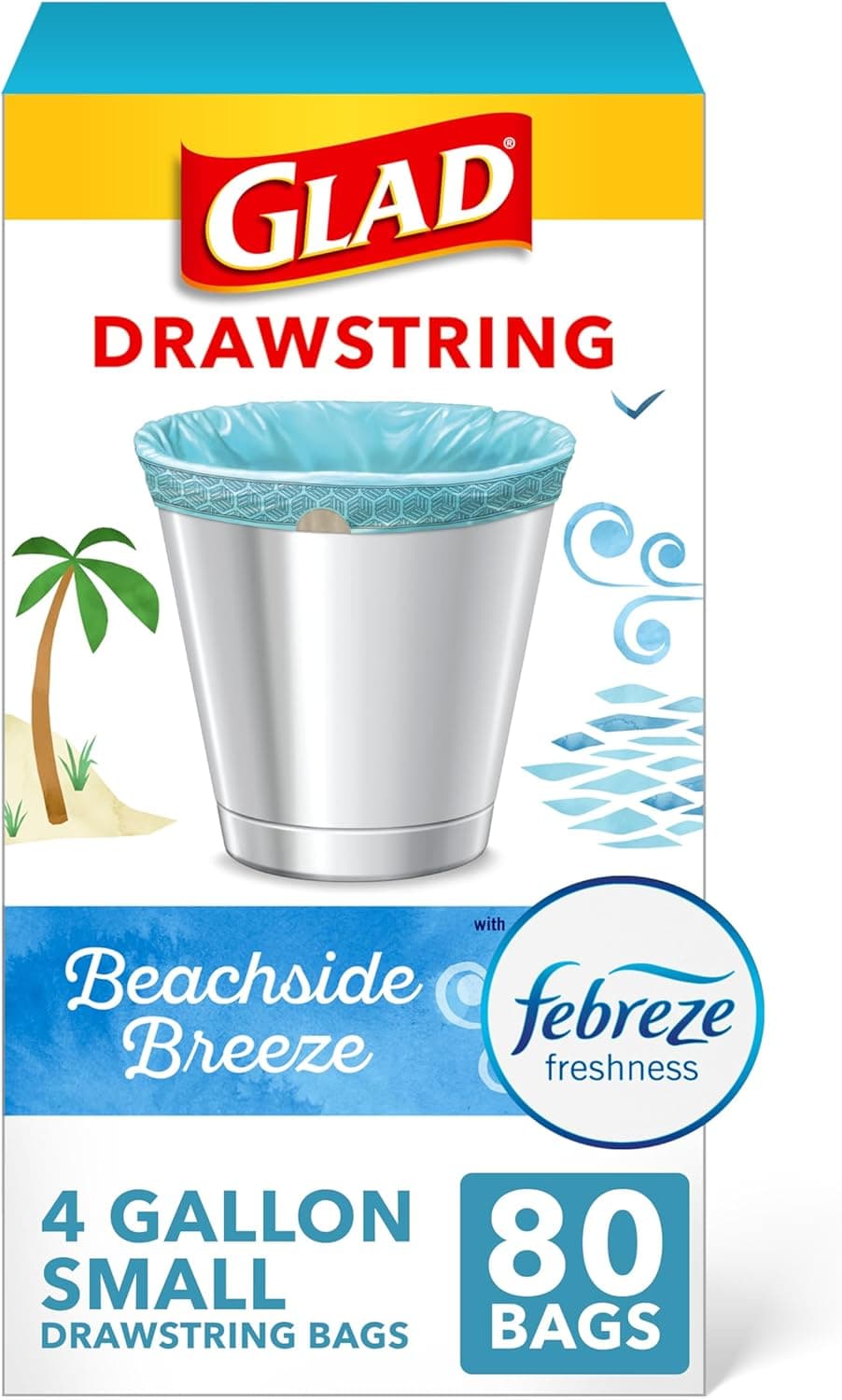 Glad Small Trash Bags 4 Gallon, Febreze Beachside Breeze, 80 Count