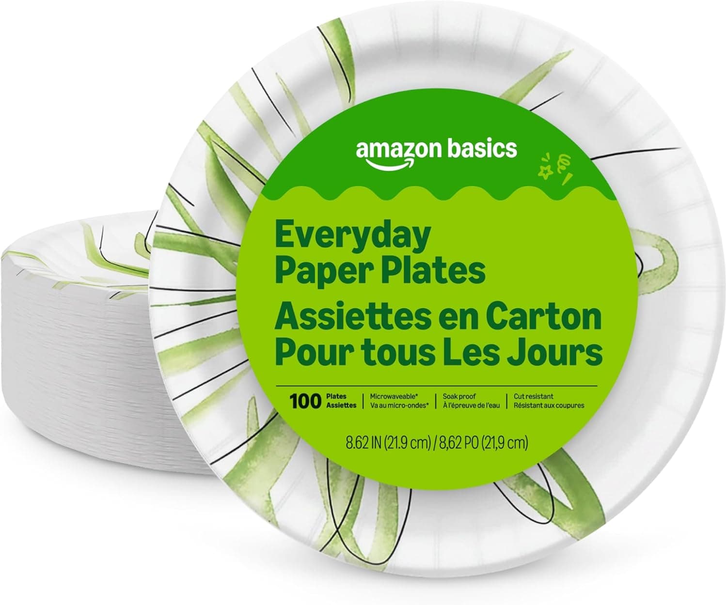 Amazon Basics Everyday Disposable Paper Plates, 8.62 Inch, 100 Count