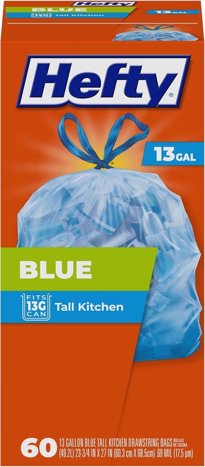 Hefty Blue Trash Bags, 13 Gallon, 60 Count
