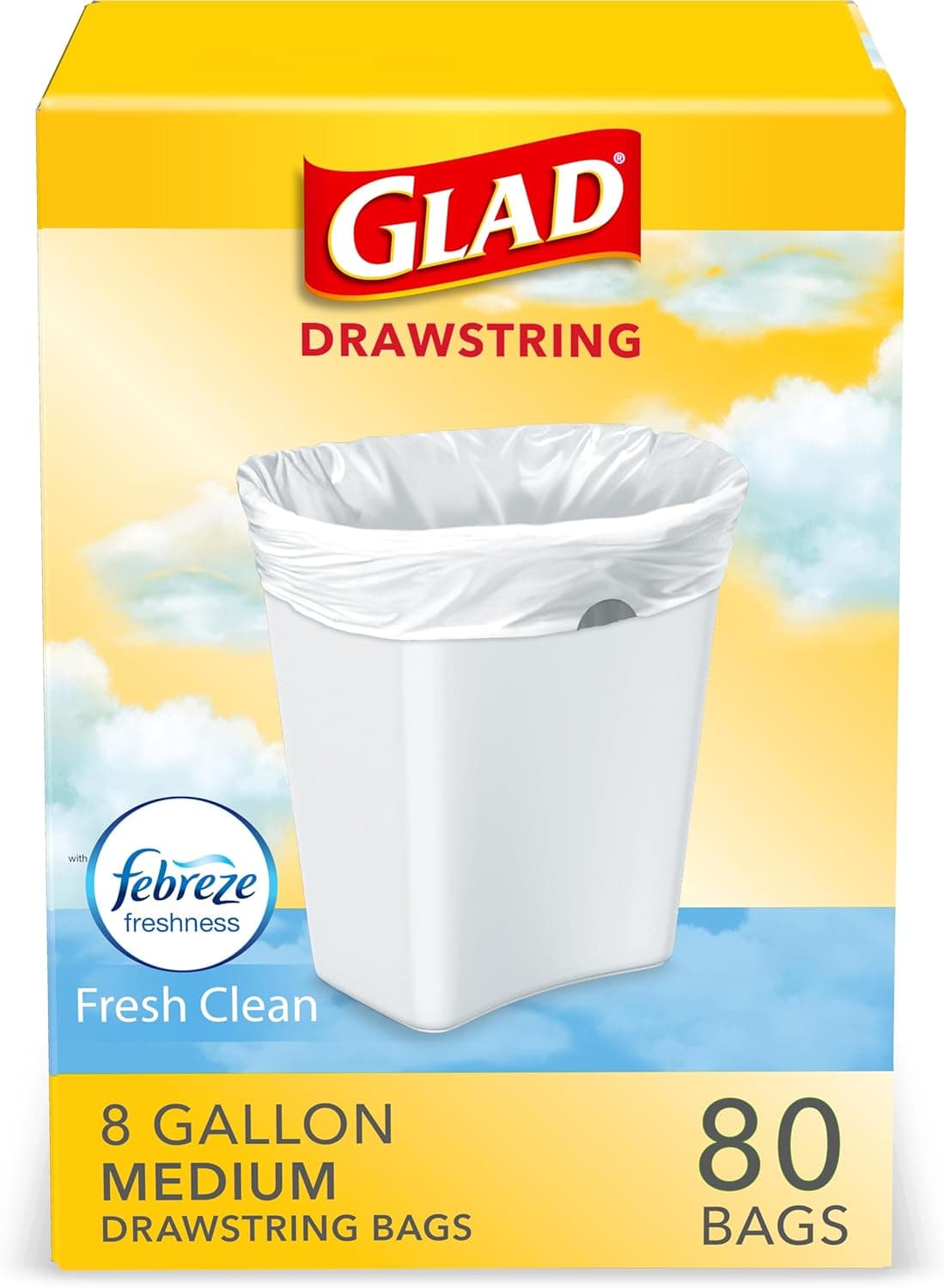 Glad Medium Trash Bags, 8 Gallon, Febreze Fresh Clean, 80 Count