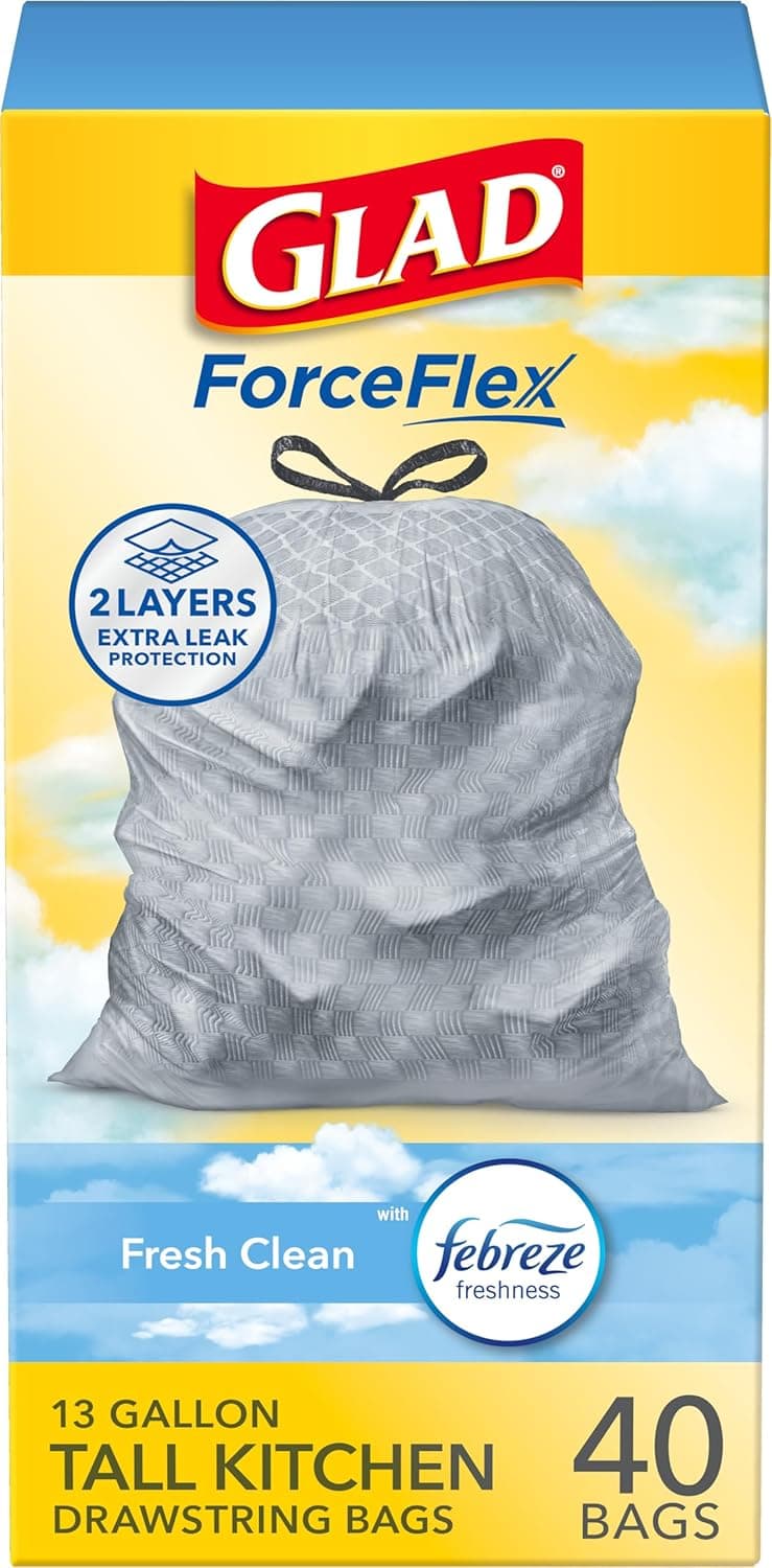 Glad ForceFlex Tall Kitchen Trash Bags, 13 Gallon, Gain Scent, 40 Count