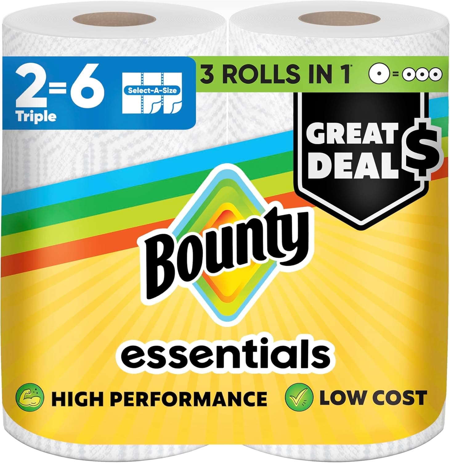 Bounty Essentials Select-A-Size Paper Towels, 2 Triple Rolls (= 6 Regular)
