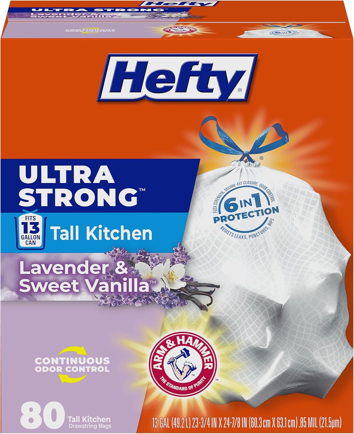 Hefty Ultra Strong 13 Gallon Trash Bags, Lavender Vanilla, 80 Count
